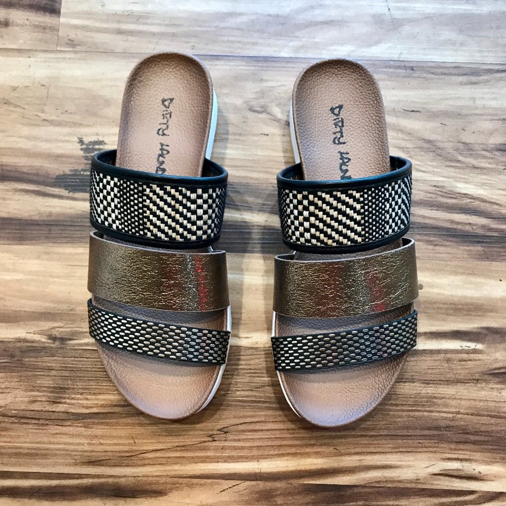 Metallic slide sandals